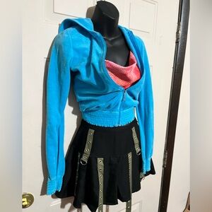 Juicy Couture Blue/GreenHoodie XS Petite J zipper pull and beautiful Ruching